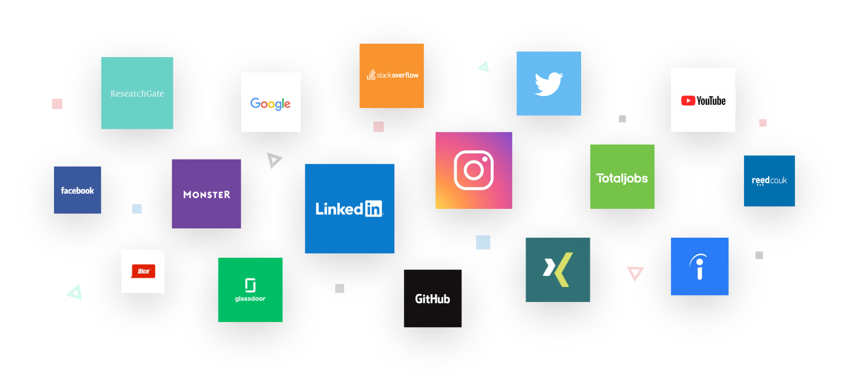 picture with media channels like TotalJobs, Monster, LinkedIn and social media channels like youtube and instagram
